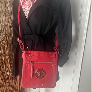 DS Bags Cherry Red Crossbody Bag Gold Logo Boutique Vegan Lux Leather Purse